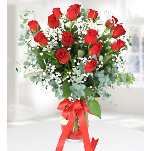 15 Red Roses in Vase