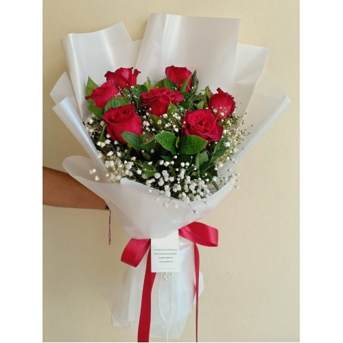 7 Red Roses White Bouquet